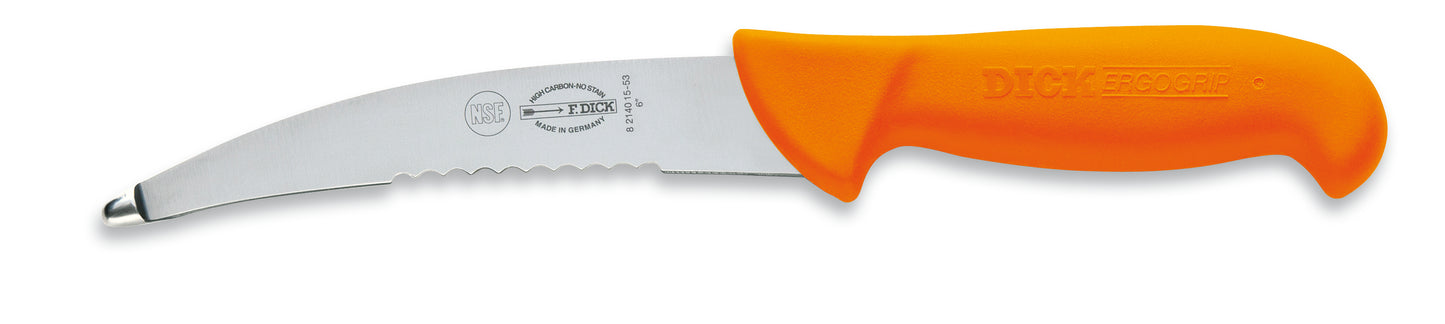 Oranges Messer mit Wellenschliff.