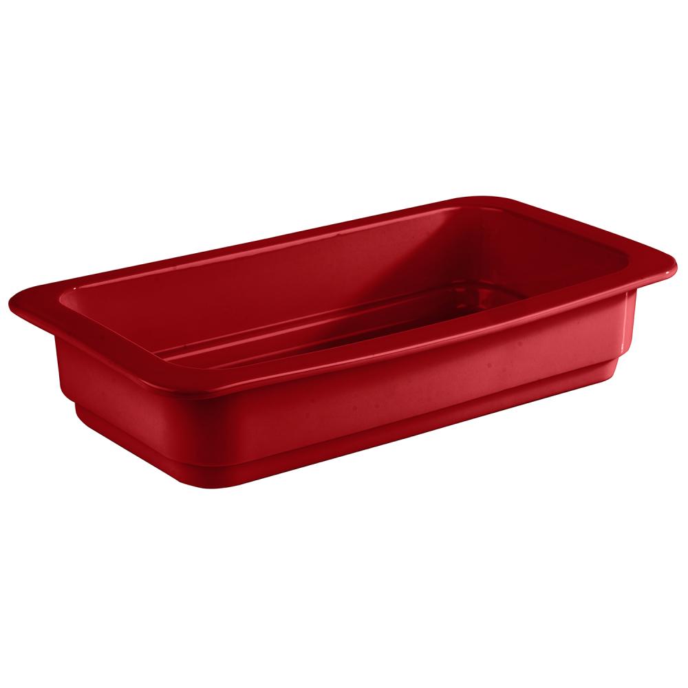 Rote GN-Behälter aus Kunststoff.