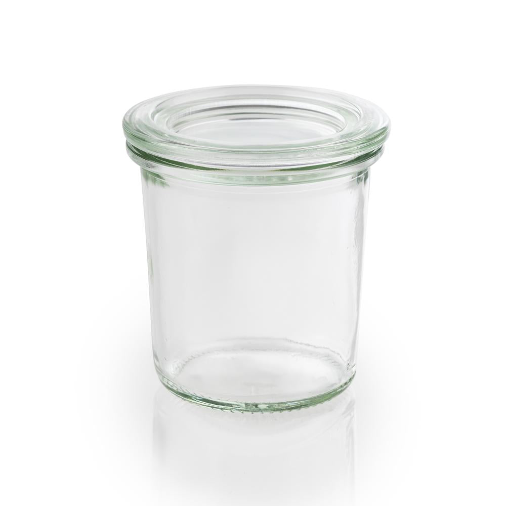 Leere Glasdose für Lebensmittel.