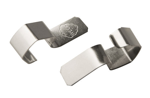 Zwei silberne Tischkartenhalter Clips.