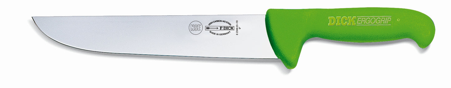 Grünes Küchenmesser mit Aufschrift.