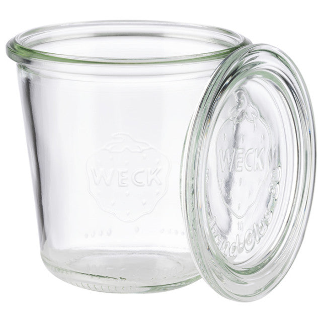 Glasbehälter mit Deckel, Weck-Logo.