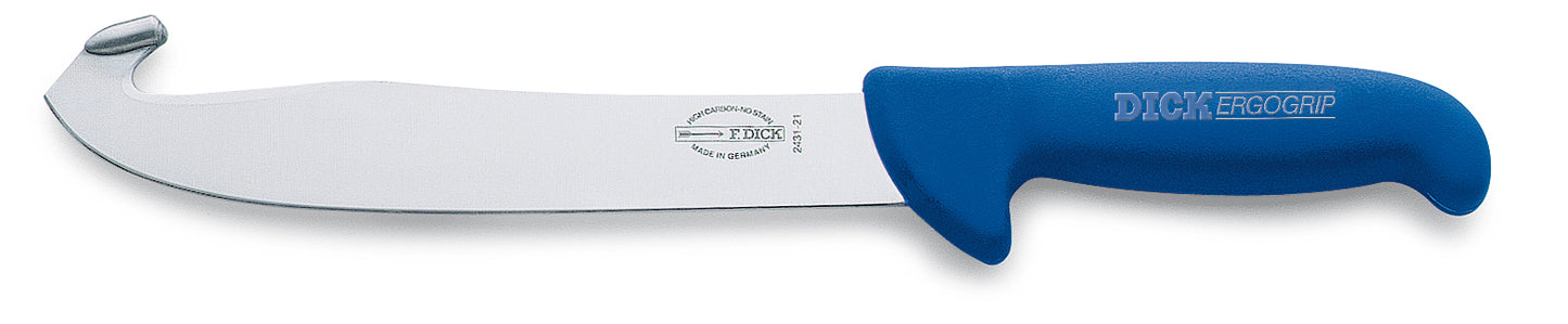 Fleischermesser mit blauem Griff.