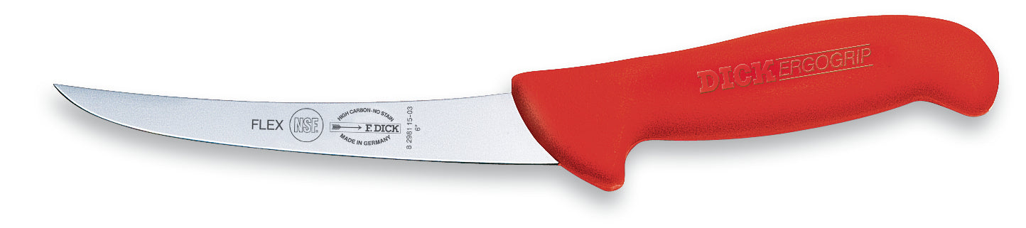Rotes Messer mit gebogener Klinge.