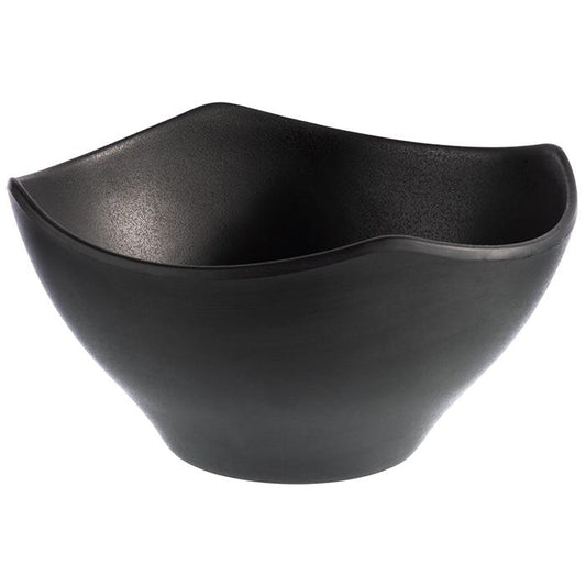 Schwarze Schale mit unregelmäßiger Form.