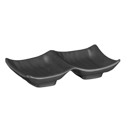 Schwarze, zweigeteilte Servierschale.