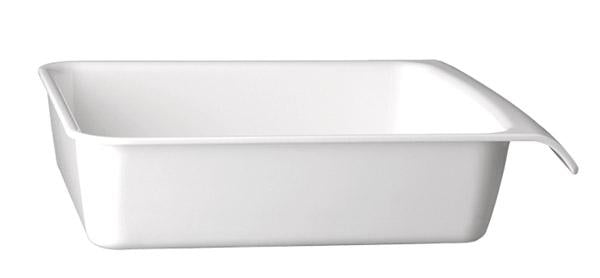 Weiße GN-Schale mit Ausguss.