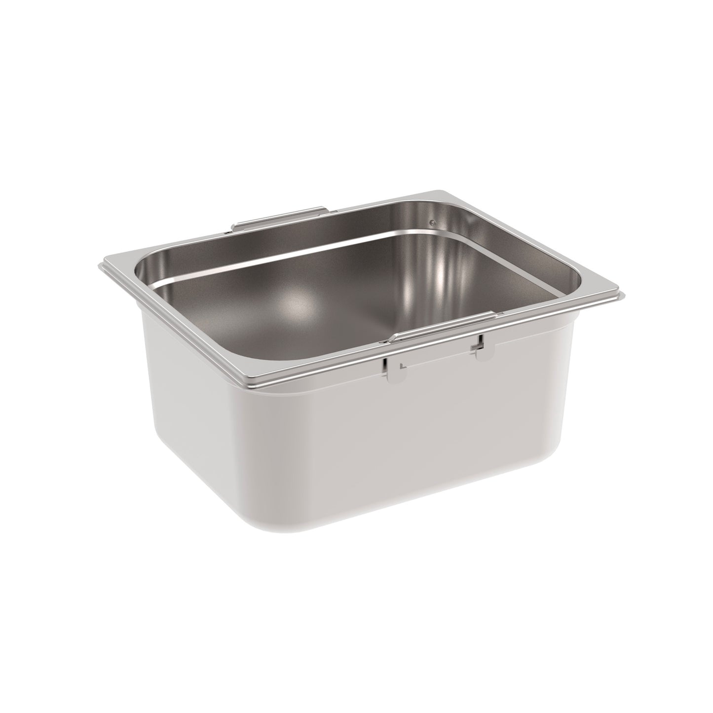 Edelstahl-Gastronormbehälter mit Deckel.