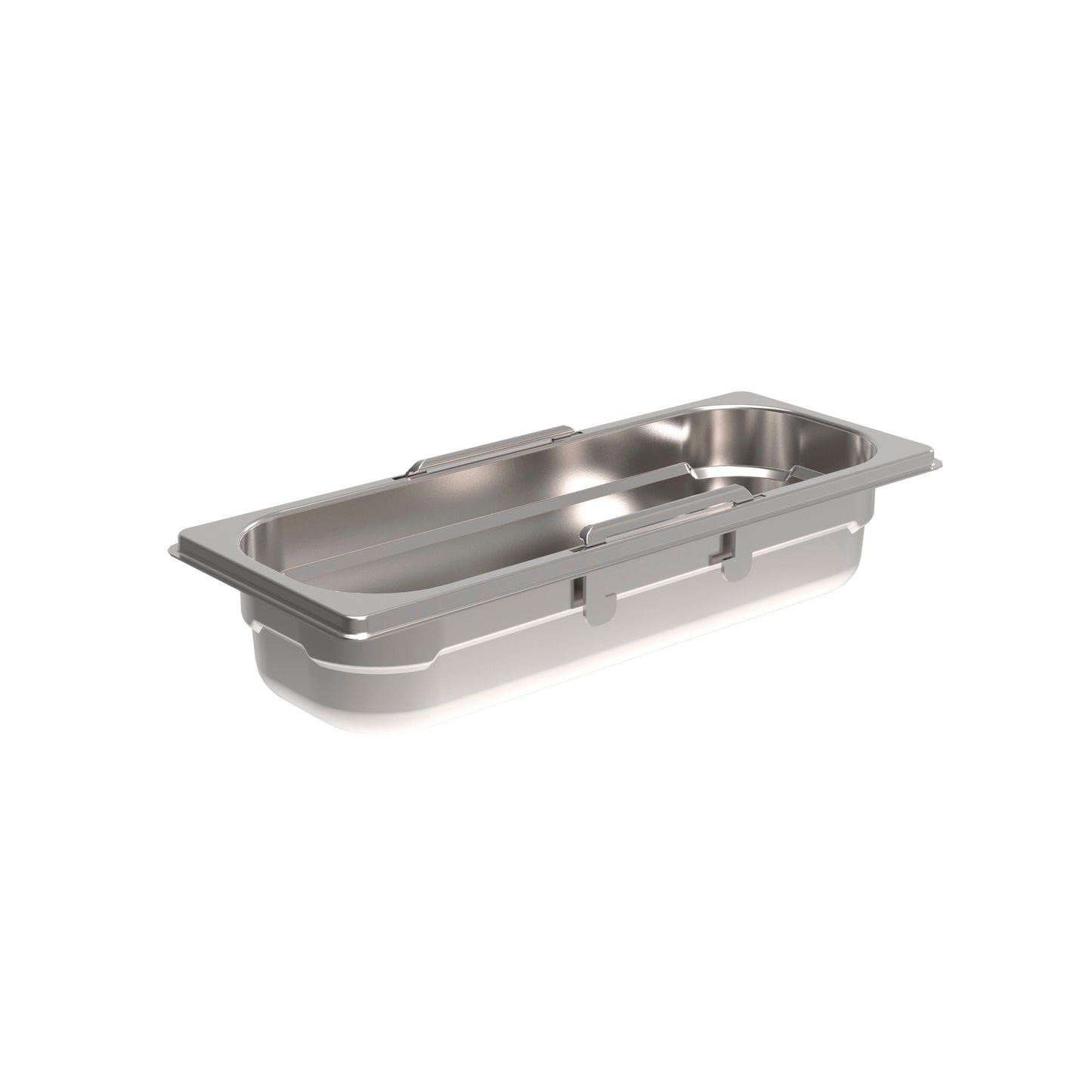 Edelstahl-Gastronormbehälter mit Deckel.