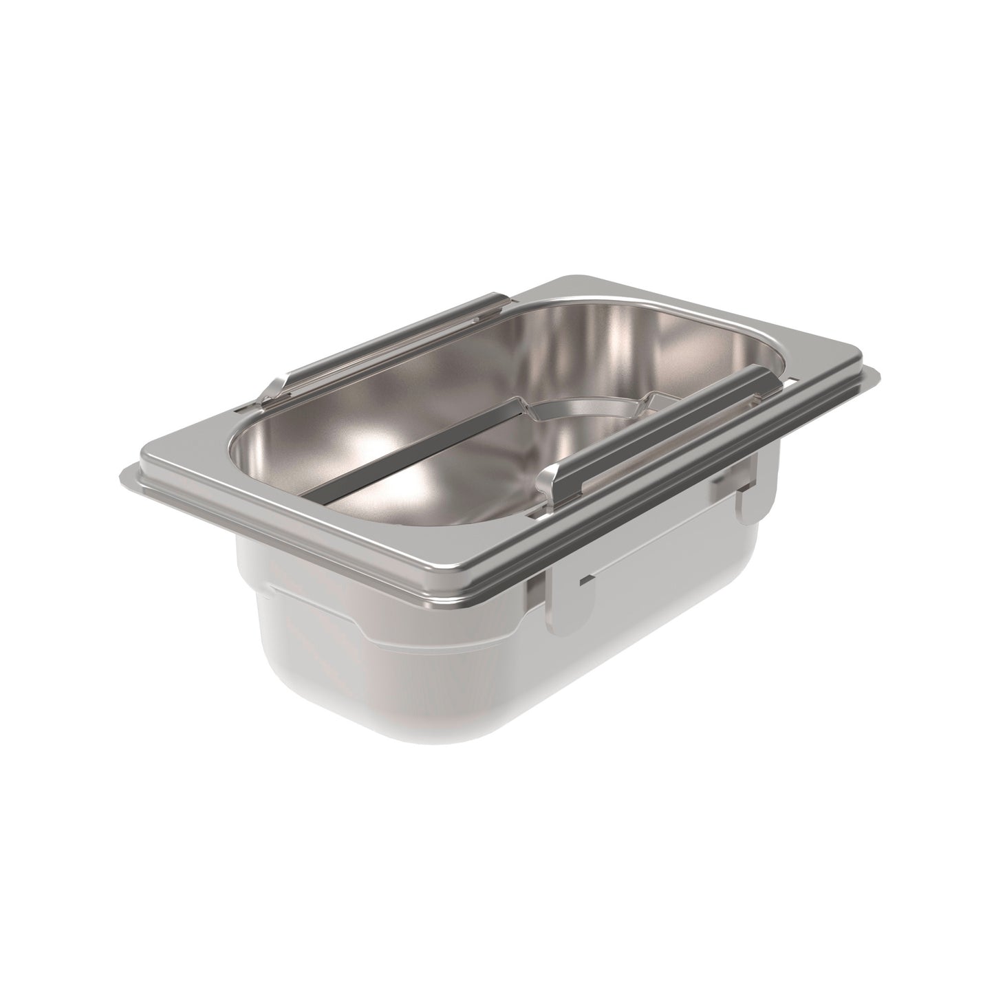 Edelstahl-Gastronormbehälter mit Deckel.