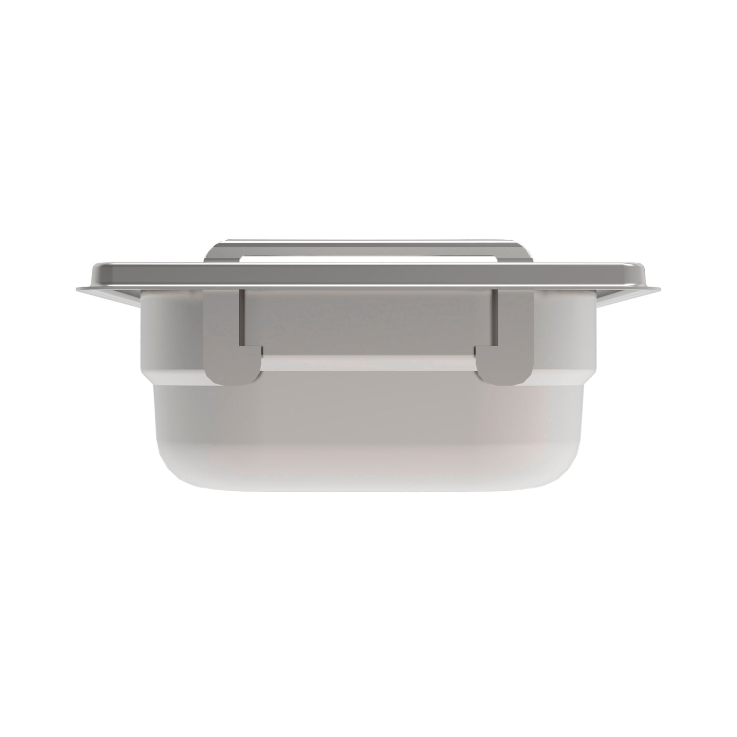 Edelstahl-Gastronormbehälter, rechteckig, silber.