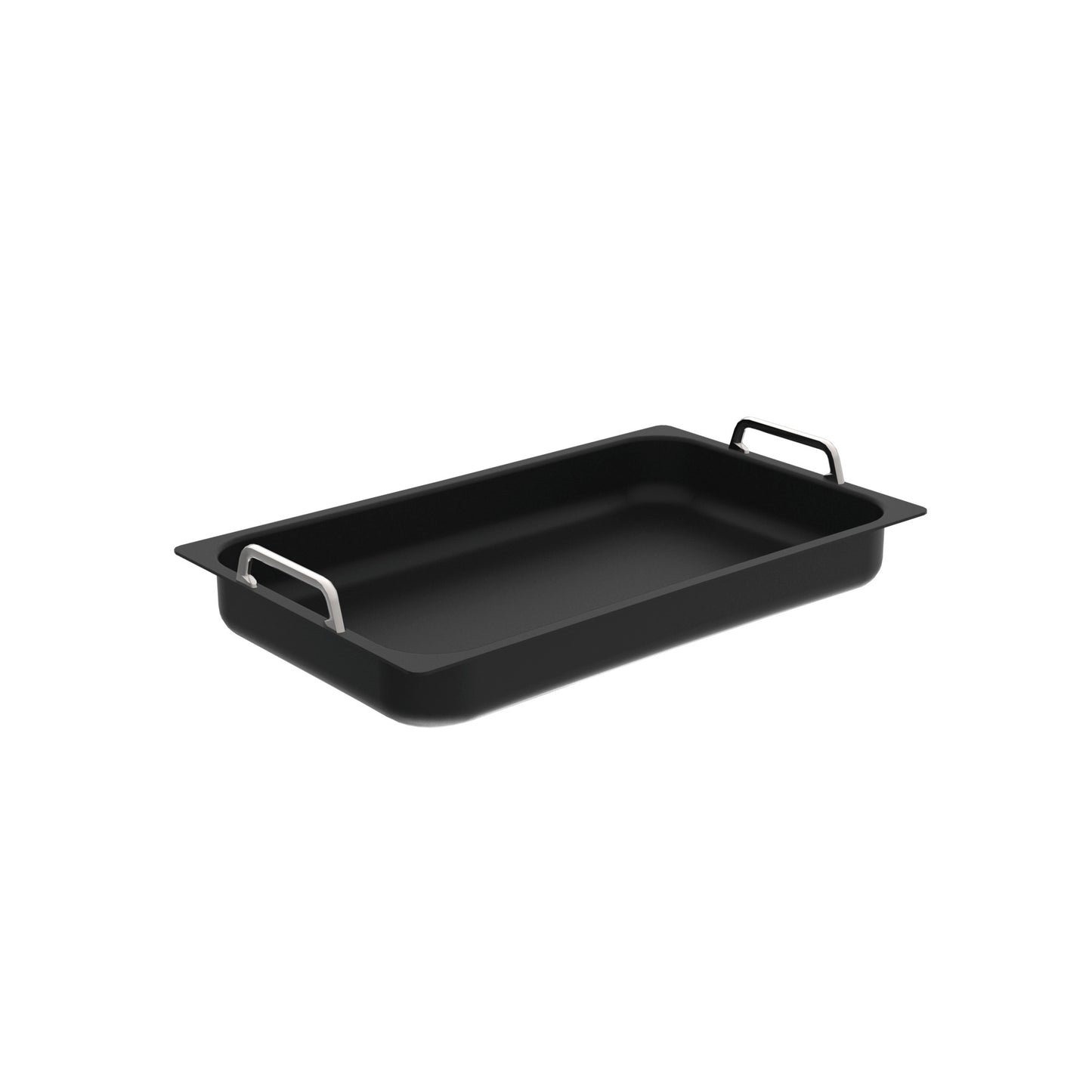 Schwarze GN-Behälter mit Griffen.