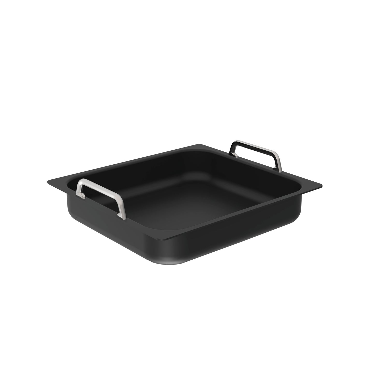 Schwarze GN-Behälter mit Griffen.