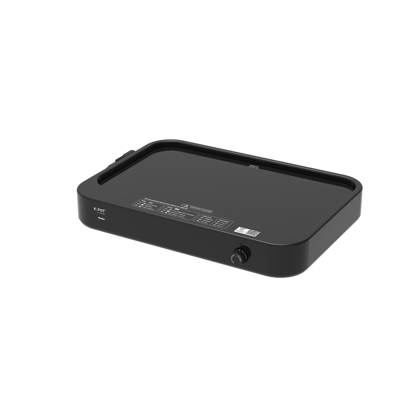 Schwarze elektrische Kochplatte, rechteckig.