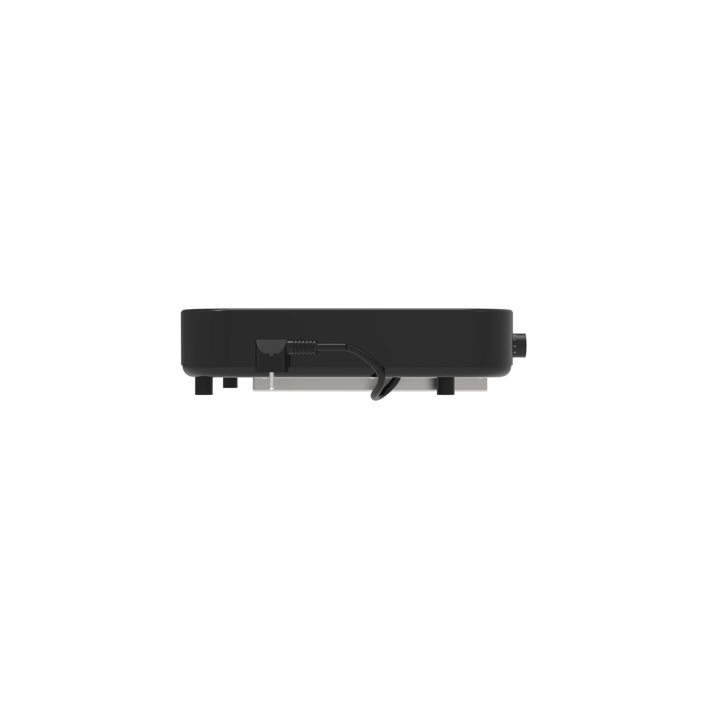 Schwarze elektrische Grillplatte, minimalistisch.