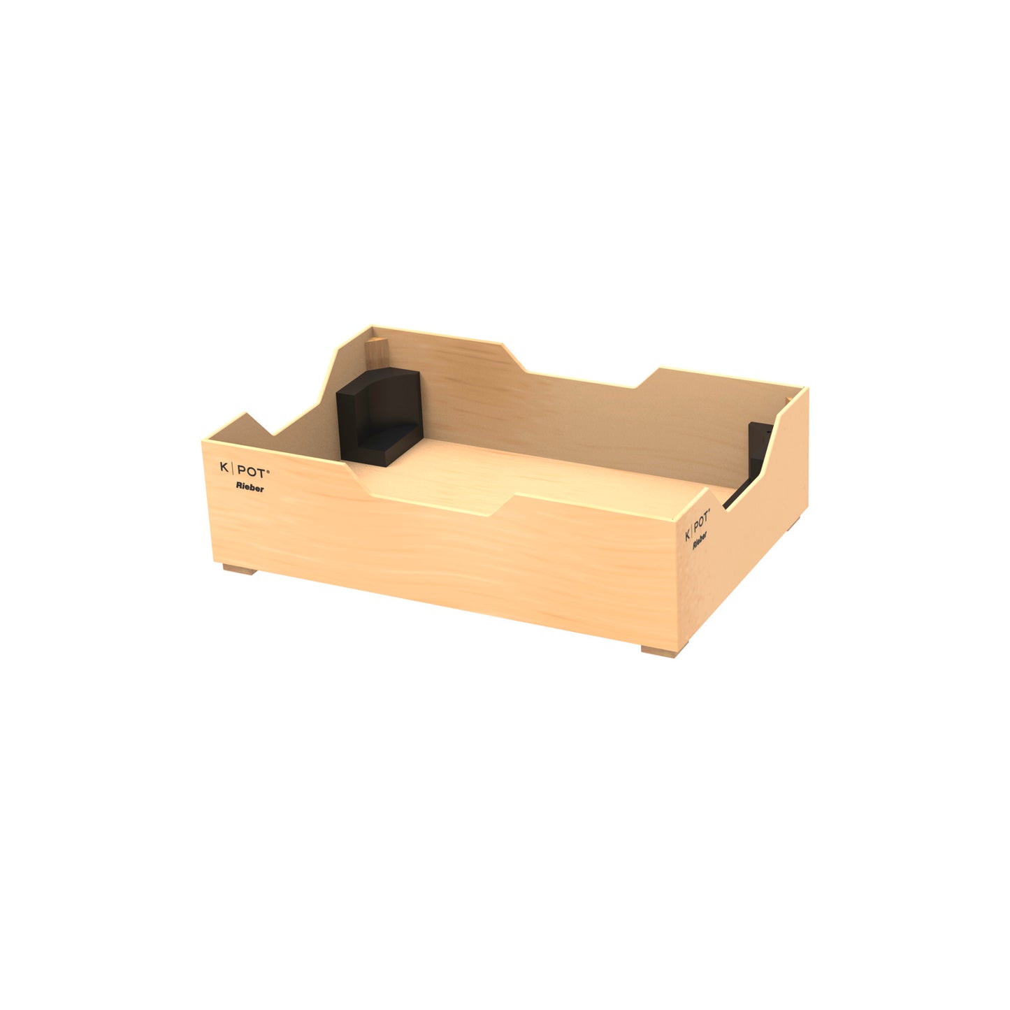 Holzbox mit schwarzen Einsätzen.