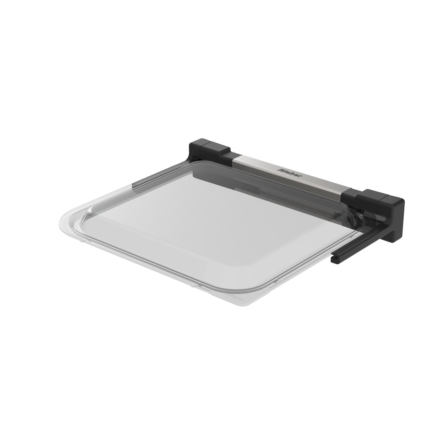 Transparenter Deckel mit schwarzem Griff.