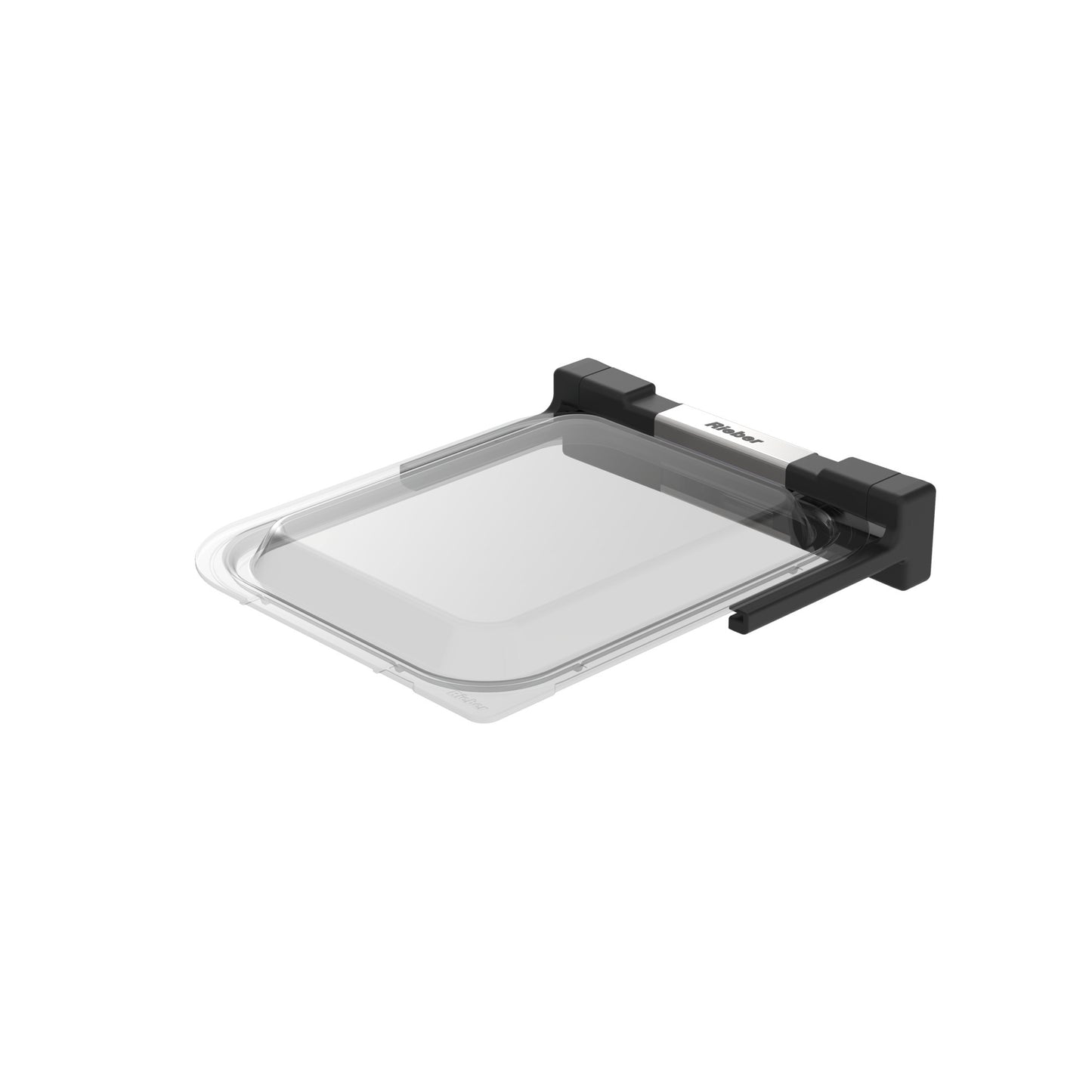 Transparenter Deckel mit schwarzem Griff.