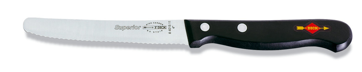 Gezacktes Messer mit schwarzem Griff.