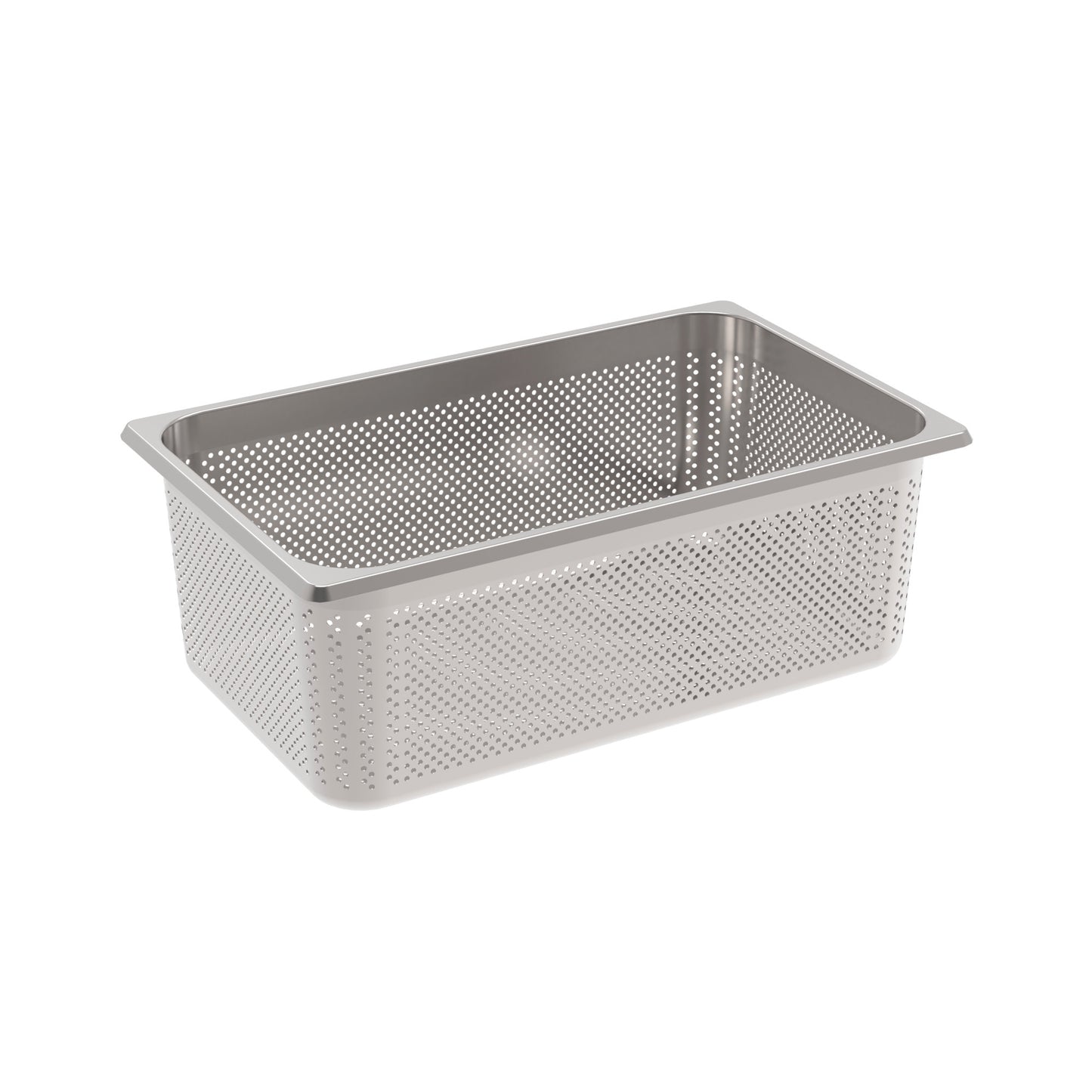 Perforierter Edelstahl-Gastronormbehälter.