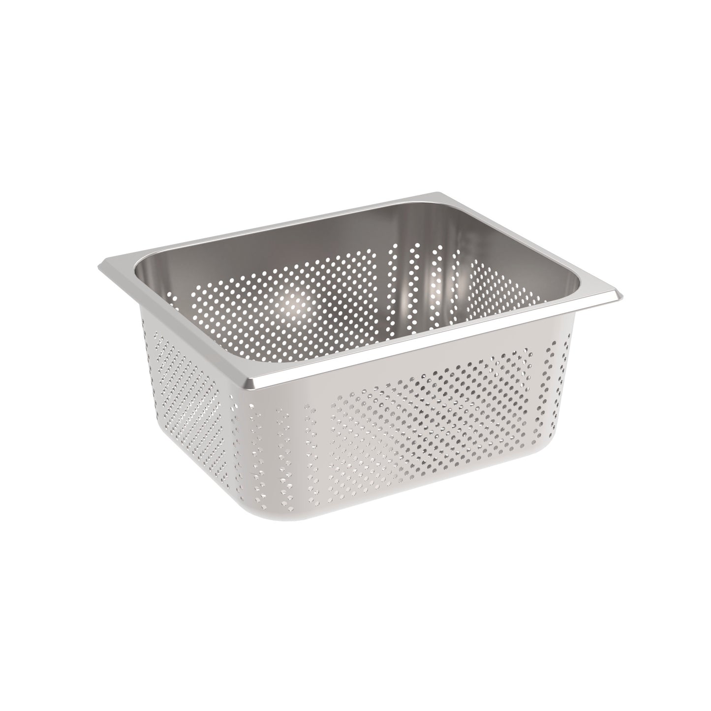 Perforierter Edelstahl-Gastronormbehälter.