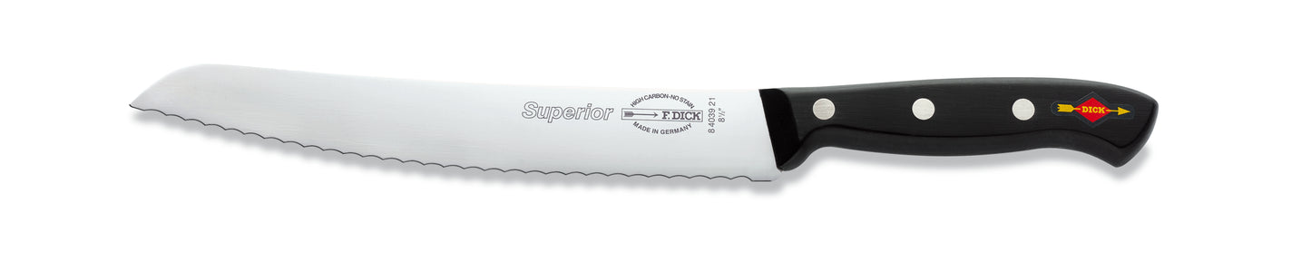 Brotmesser mit schwarzem Griff.
