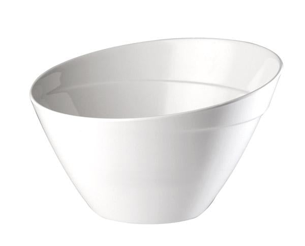 Weiße, asymmetrische Schüssel aus Porzellan.