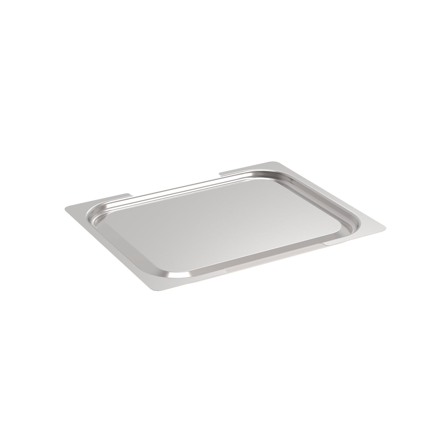 Edelstahl-Gastronorm-Deckel auf weißem Hintergrund.
