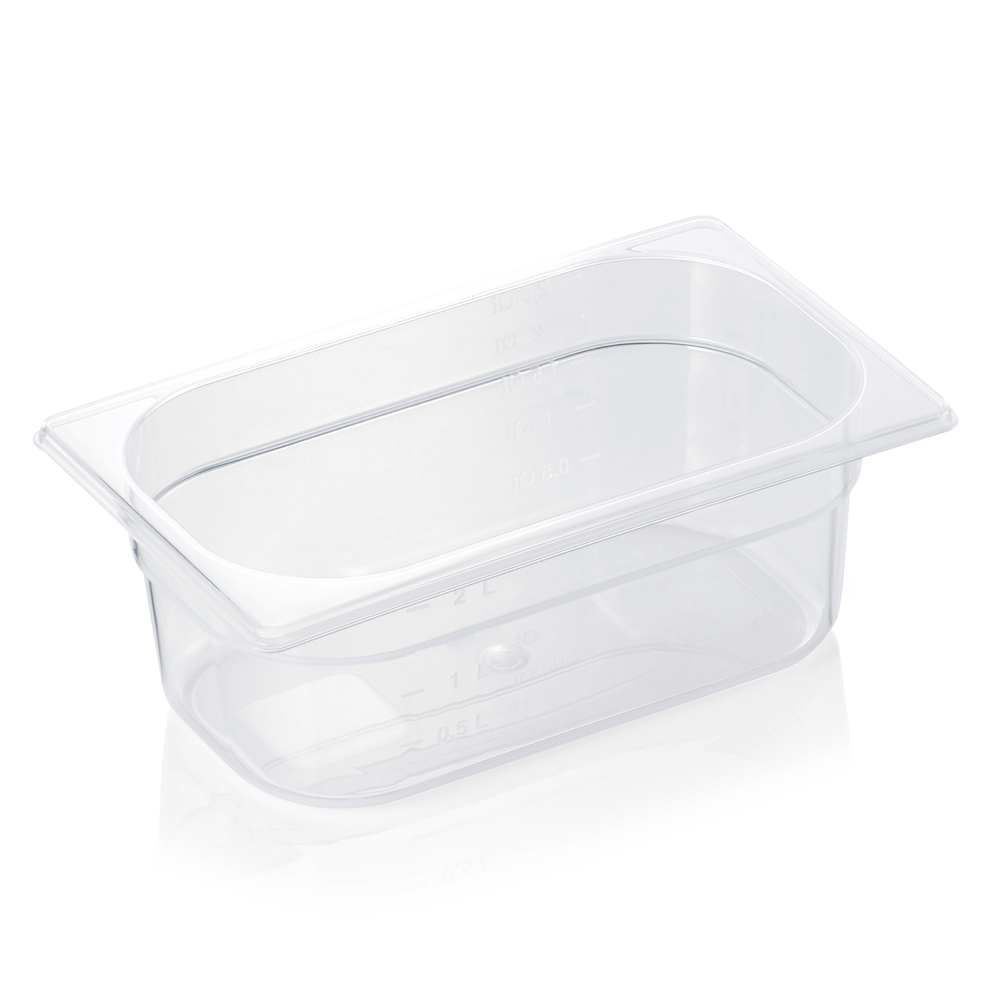 Transparente GN-Behälter aus Kunststoff.