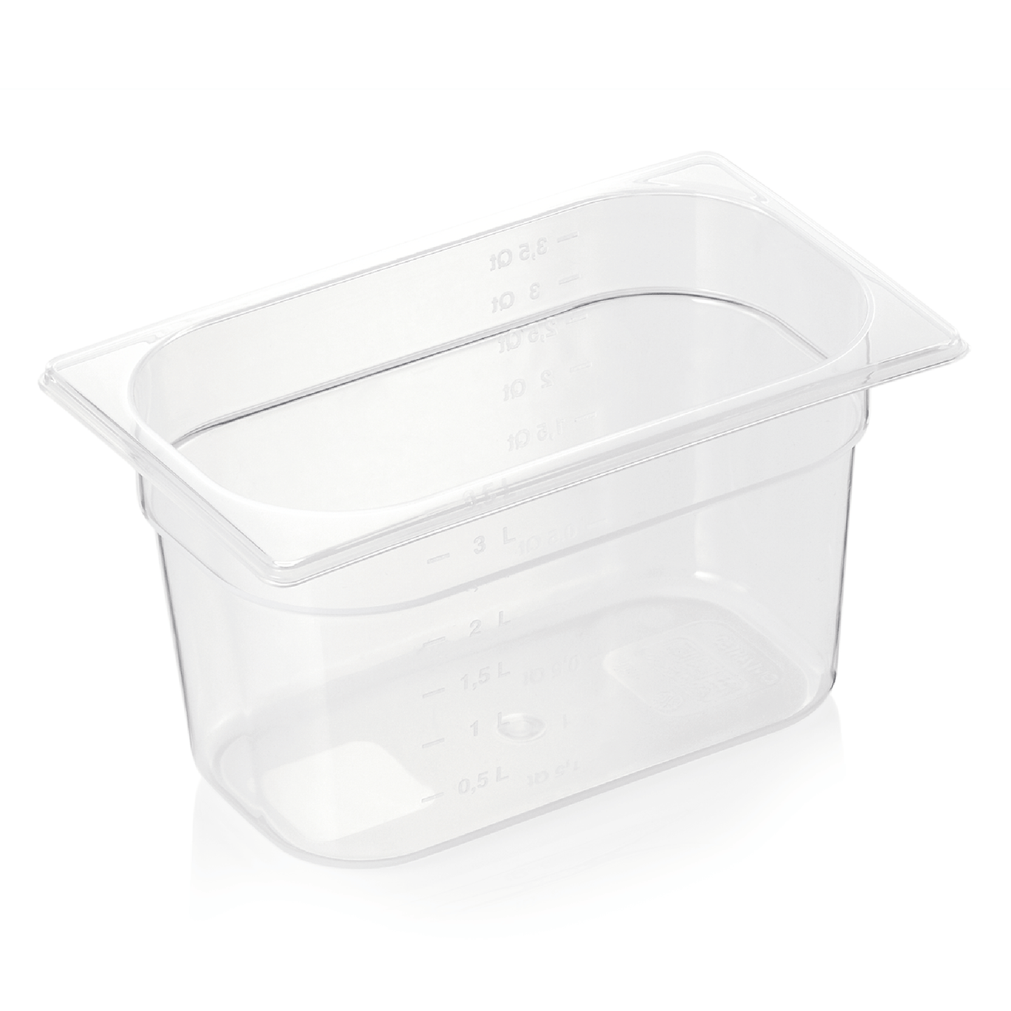 Transparente GN-Behälter aus Kunststoff.