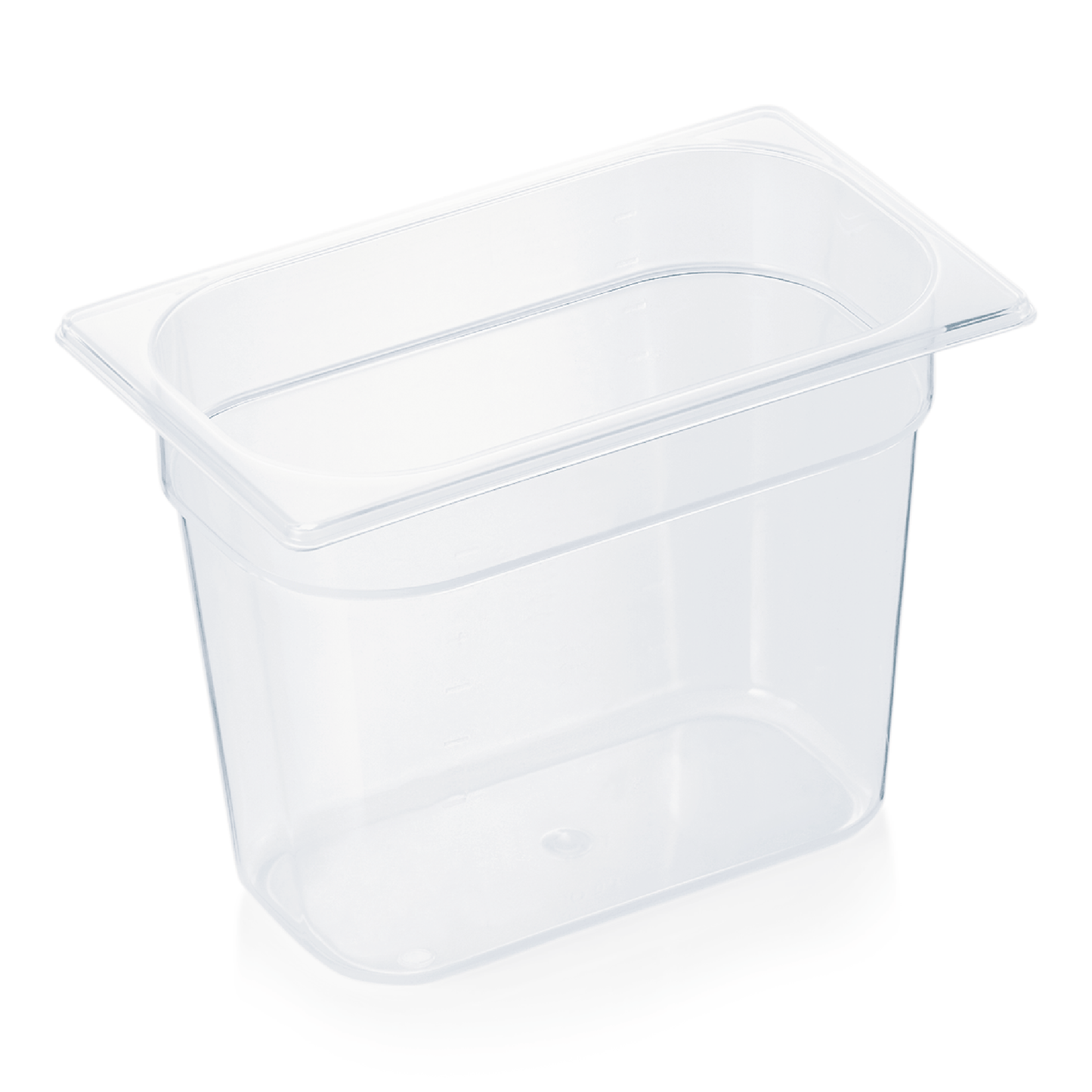 Transparenter GN-Behälter aus Kunststoff.