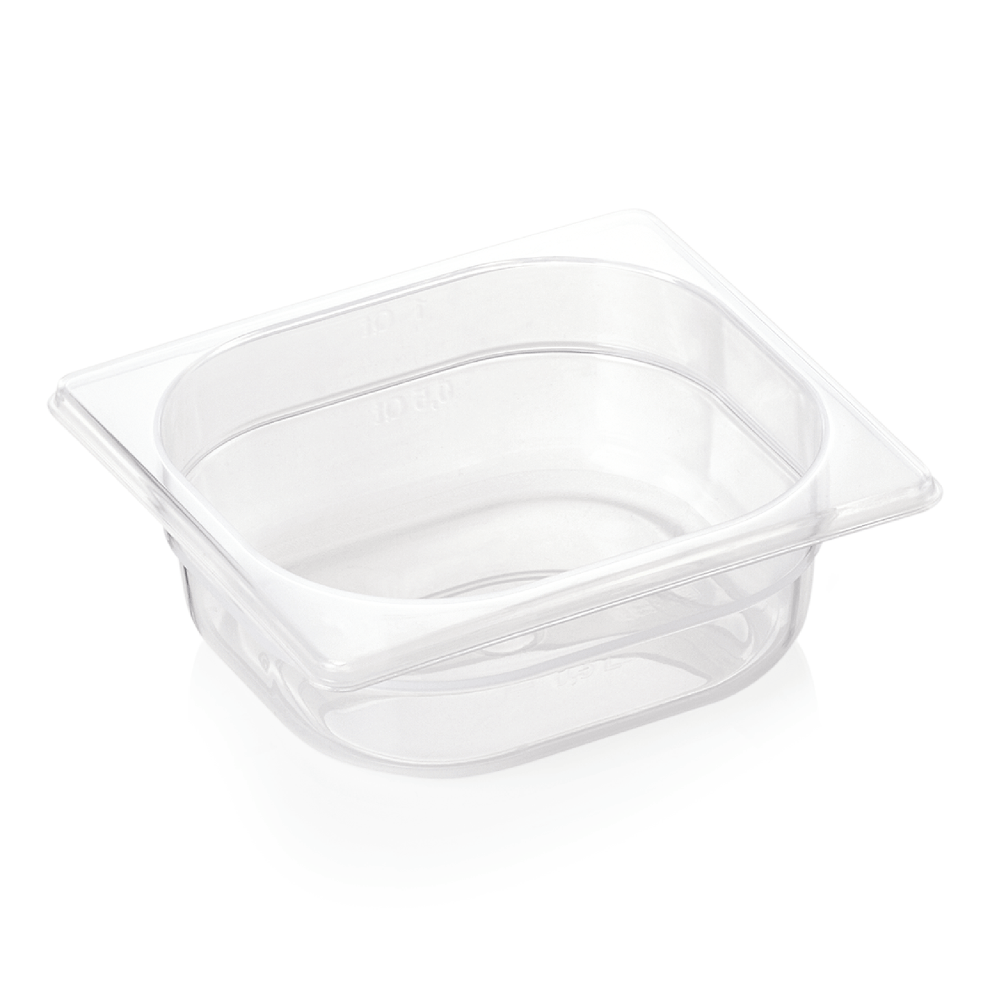 Transparente GN-Behälter aus Kunststoff.