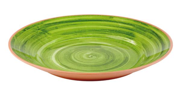 Grüner Teller mit Spiraldesign.
