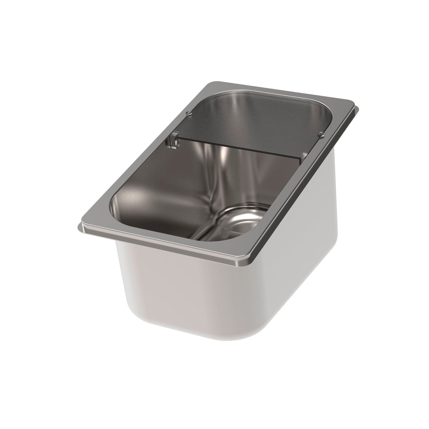 Edelstahl-Gastronormbehälter mit Deckel.