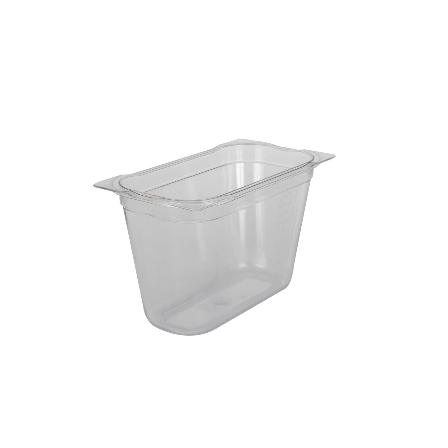 Transparenter GN-Behälter aus Kunststoff.