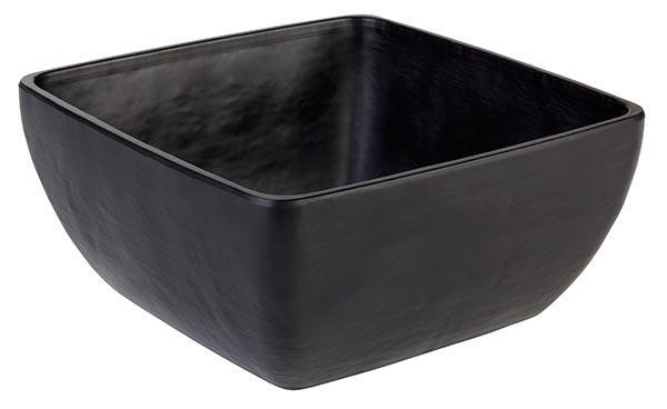 Schwarze quadratische Schüssel aus Melamin.