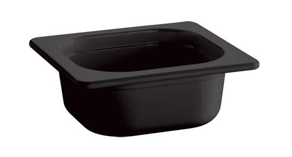 Schwarze GN-Schale aus Kunststoff.