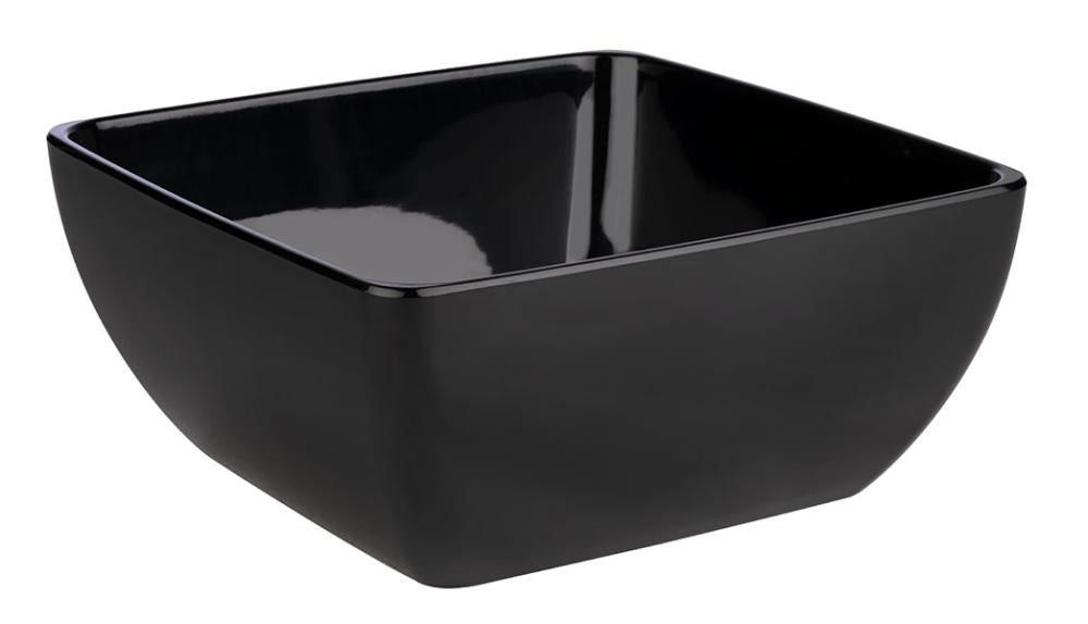 Schwarze quadratische Schüssel aus Melamin.