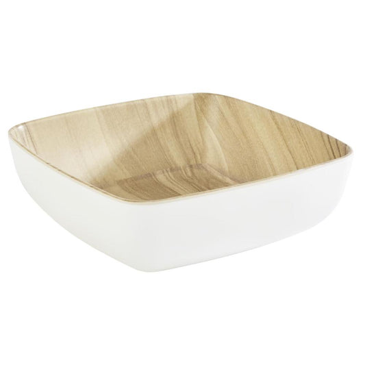 Quadratische Schüssel mit Holzoptik.