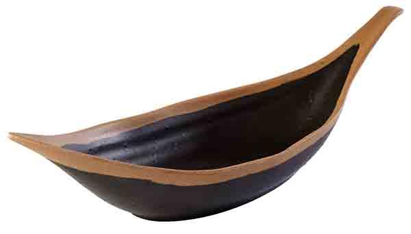 Schwarze Schale mit Holzrand.