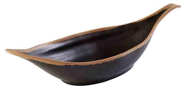 Schwarze, längliche Schale aus Keramik.