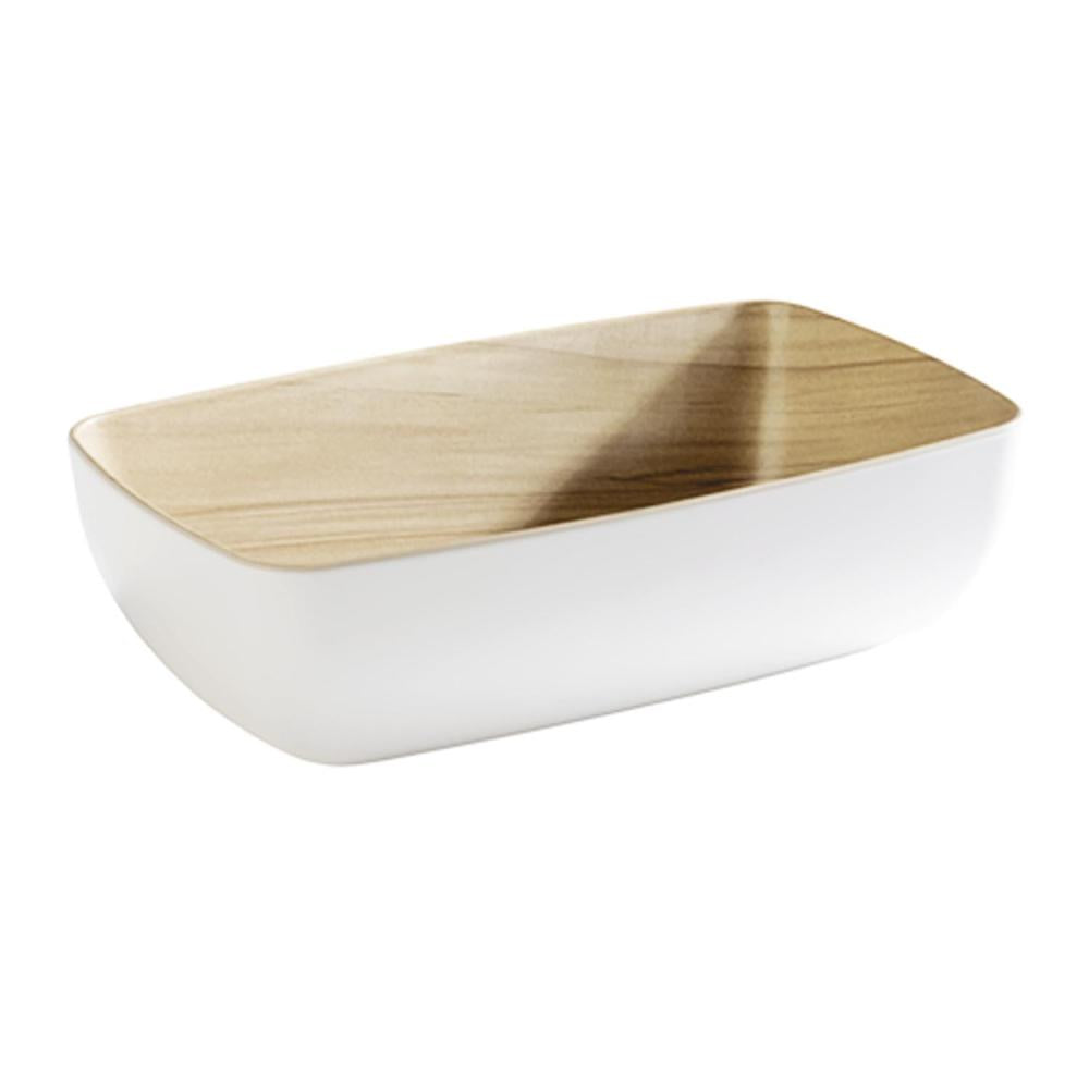 Rechteckige Schale mit Holzoptik.