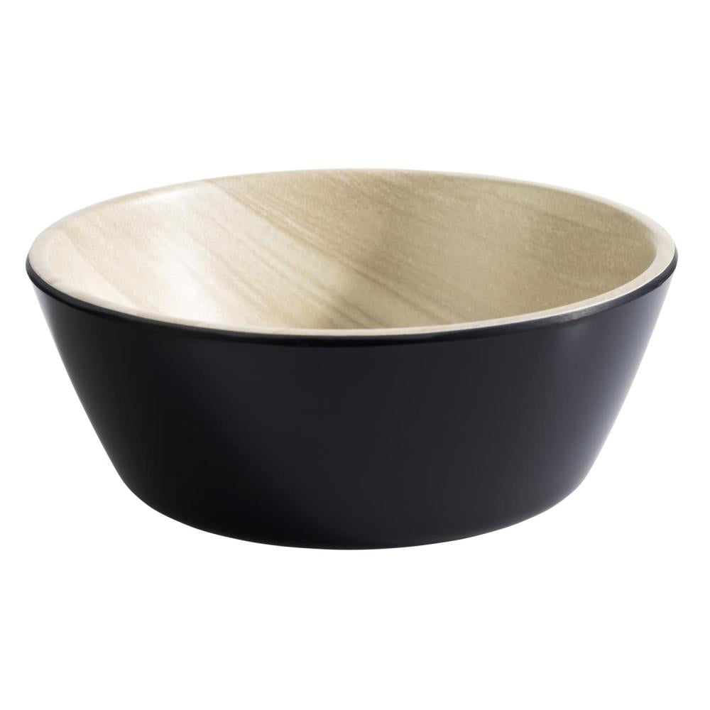 Schwarze Schüssel mit hellem Innenraum.