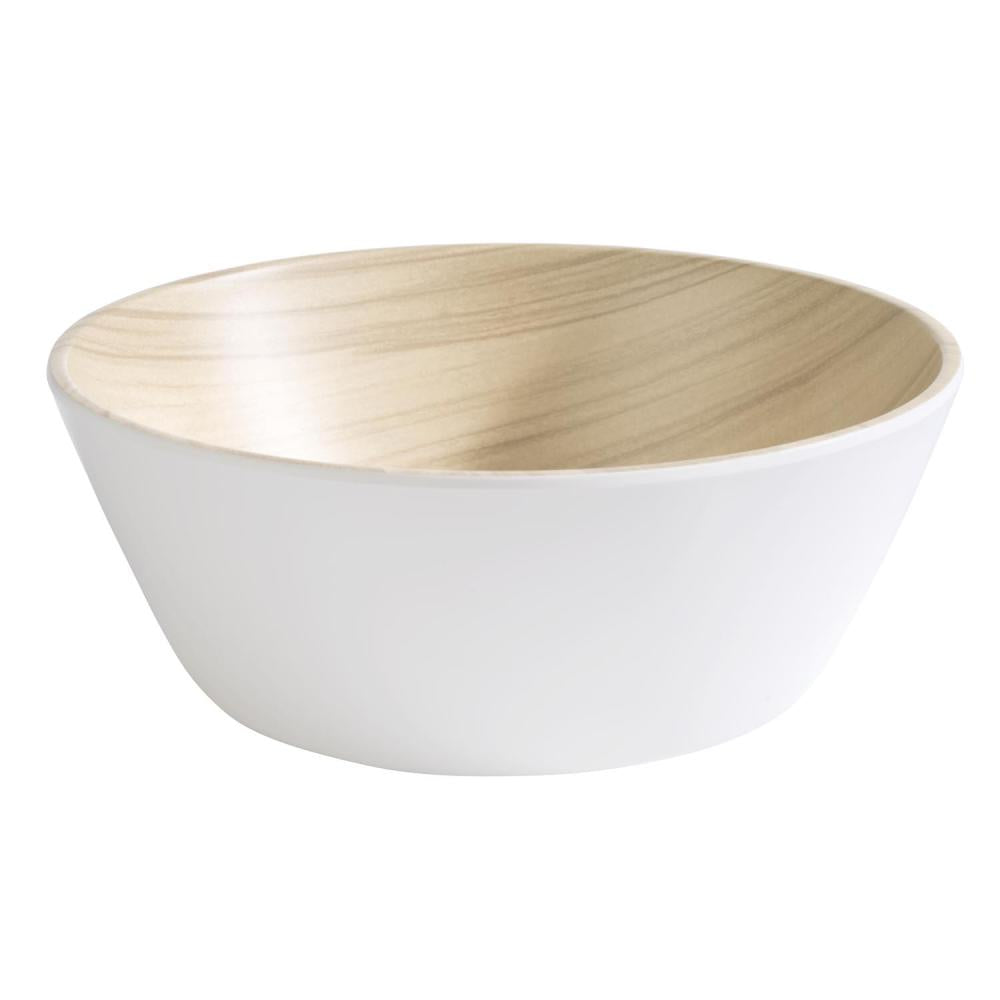 Weiße Schüssel mit Holzoptik-Innenraum.