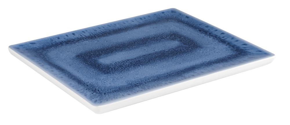 Rechteckiger blauer Teller, Keramik.
