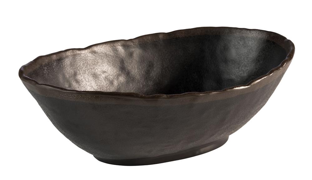Schwarze, ovale Schale aus Keramik.