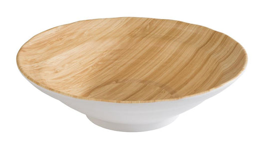 Holzoptik-Schale mit weißem Rand.