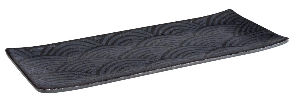 Rechteckige, gemusterte Servierplatte, schwarz.