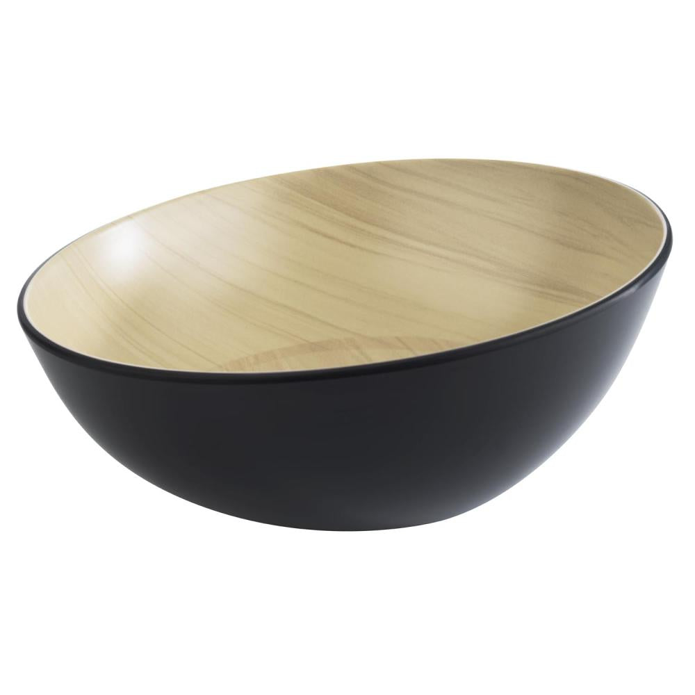 Schwarze Schüssel mit Holzoptik-Innenraum.