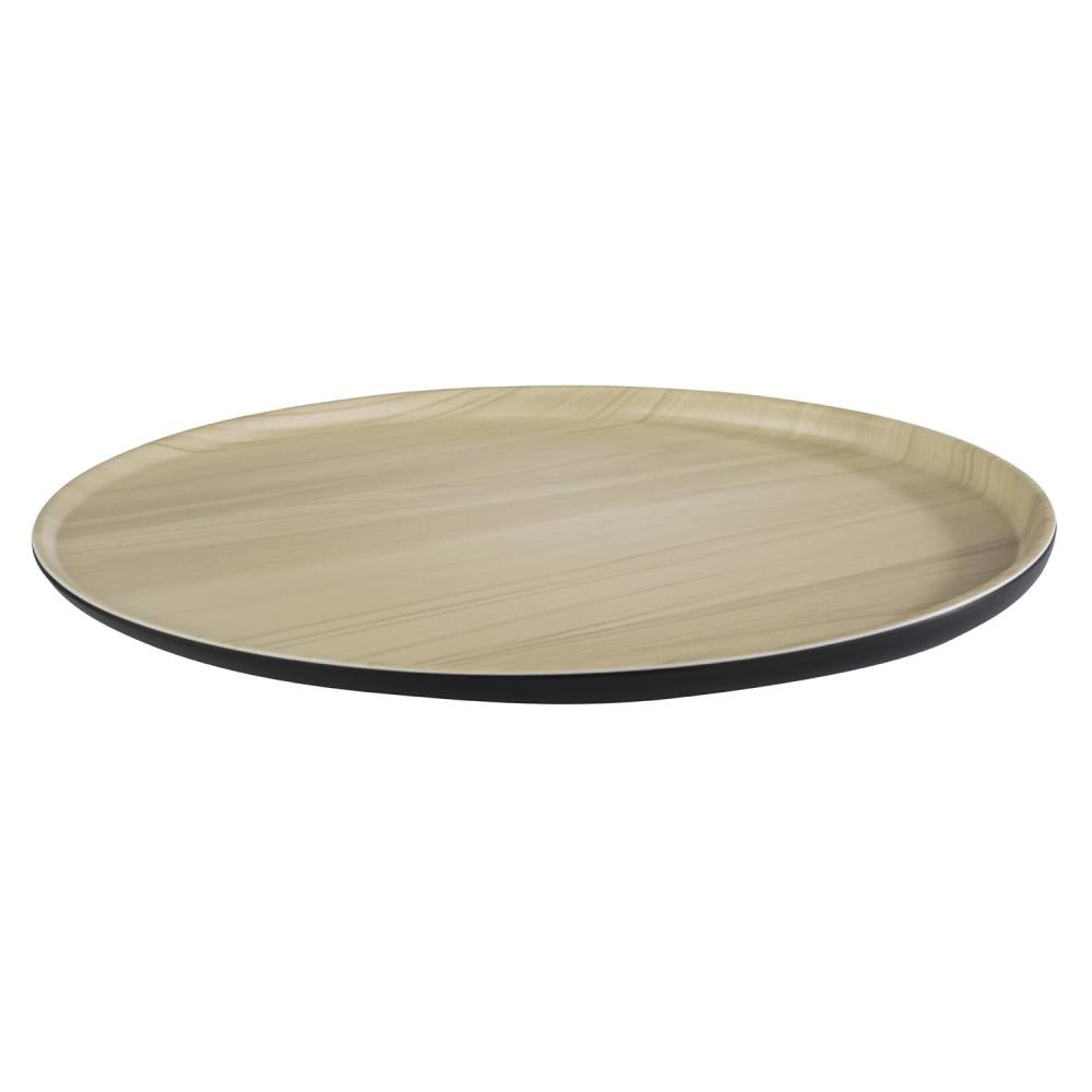 Rundes Tablett aus Holzoptik.